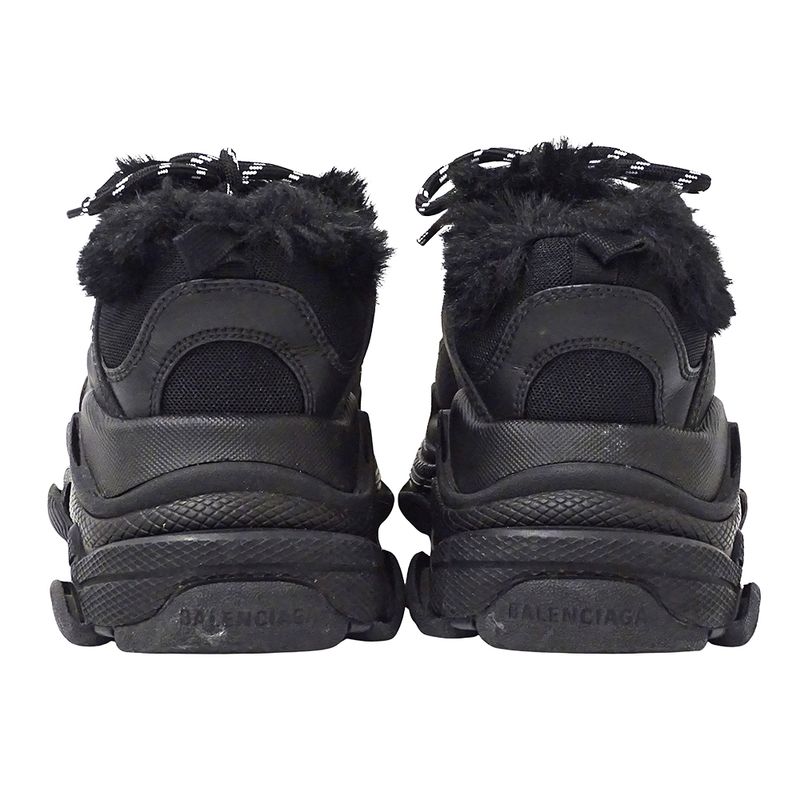 Balenciaga Sneakers Women's Brand Canvas Fur Black Size 37 Approx 24.5cm