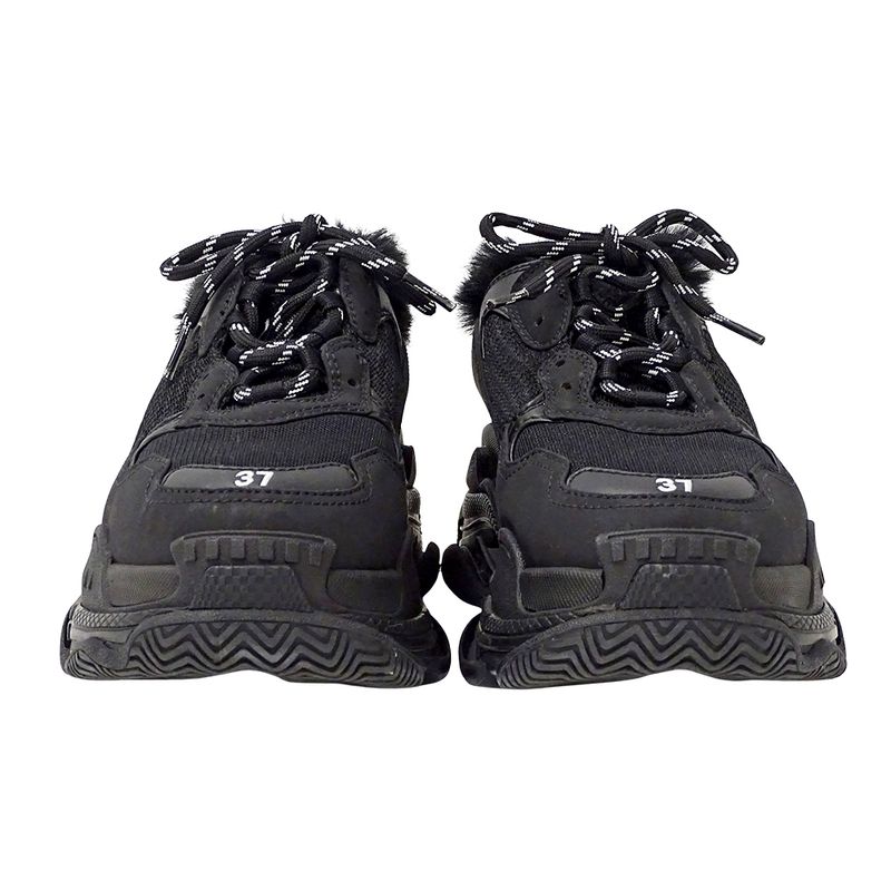 Balenciaga Sneakers Women's Brand Canvas Fur Black Size 37 Approx 24.5cm