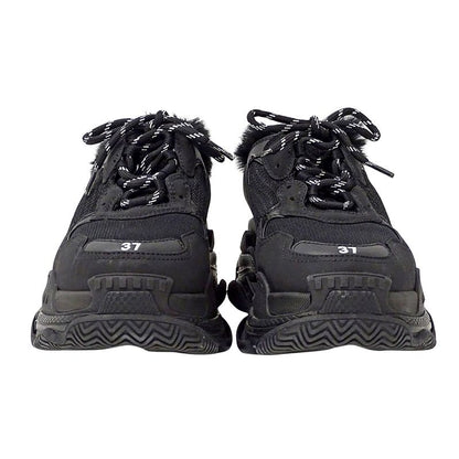 Balenciaga Sneakers Women's Brand Canvas Fur Black Size 37 Approx 24.5cm