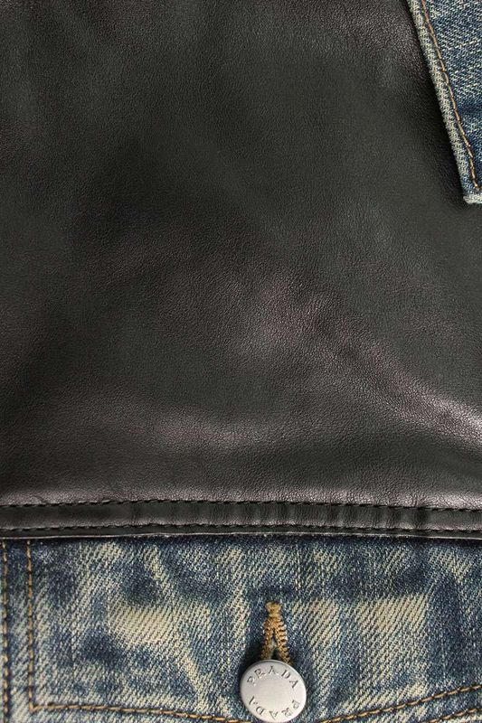 Prada Gfb321 Leather Cut Denim Jacket Women's XS