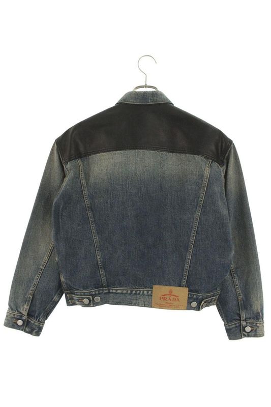 Prada Gfb321 Leather Cut Denim Jacket Women's XS