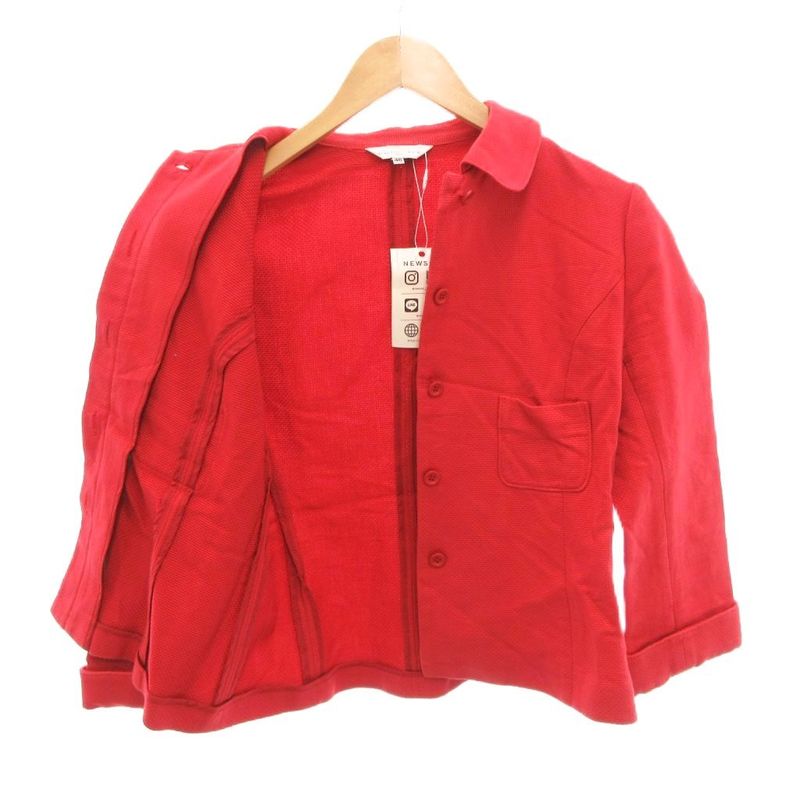 Balenciaga LA Mode Jacket 40 Red Round Collar with Quarter Sleeve Pockets Iu