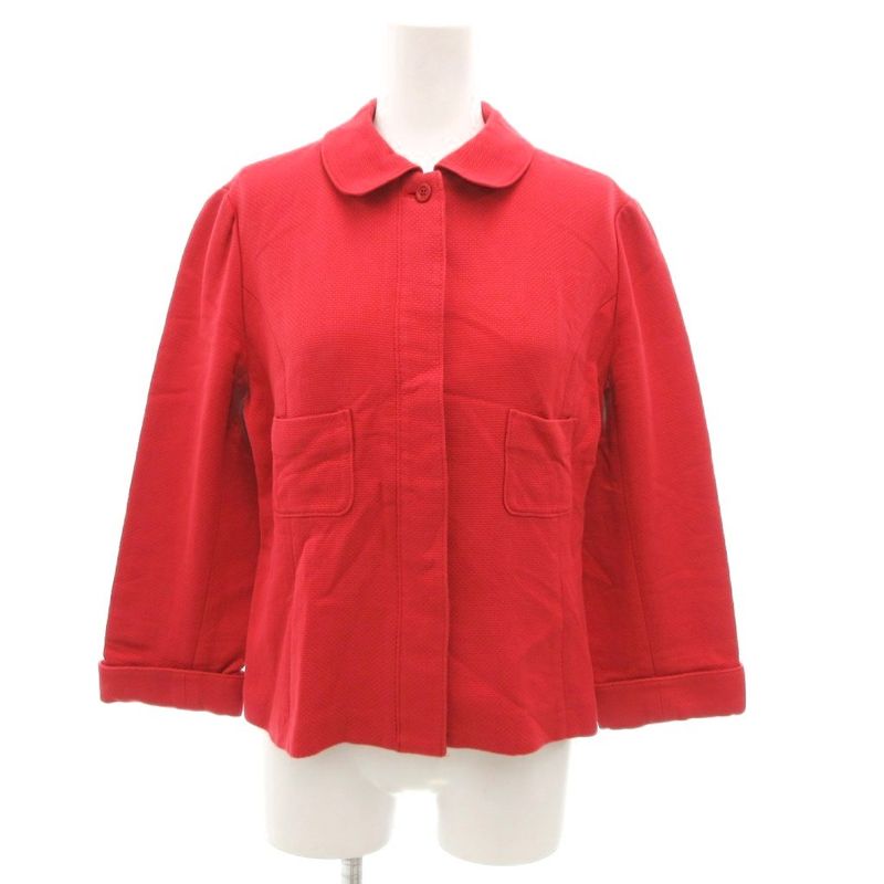 Balenciaga LA Mode Jacket 40 Red Round Collar with Quarter Sleeve Pockets Iu