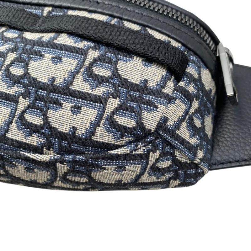 Christian Dior Body Bag Scarab Oblique Jacquard Logo Navy Beige Silver Hardware