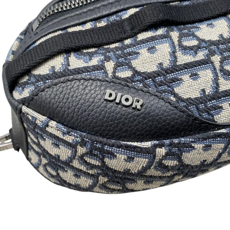 Christian Dior Body Bag Scarab Oblique Jacquard Logo Navy Beige Silver Hardware
