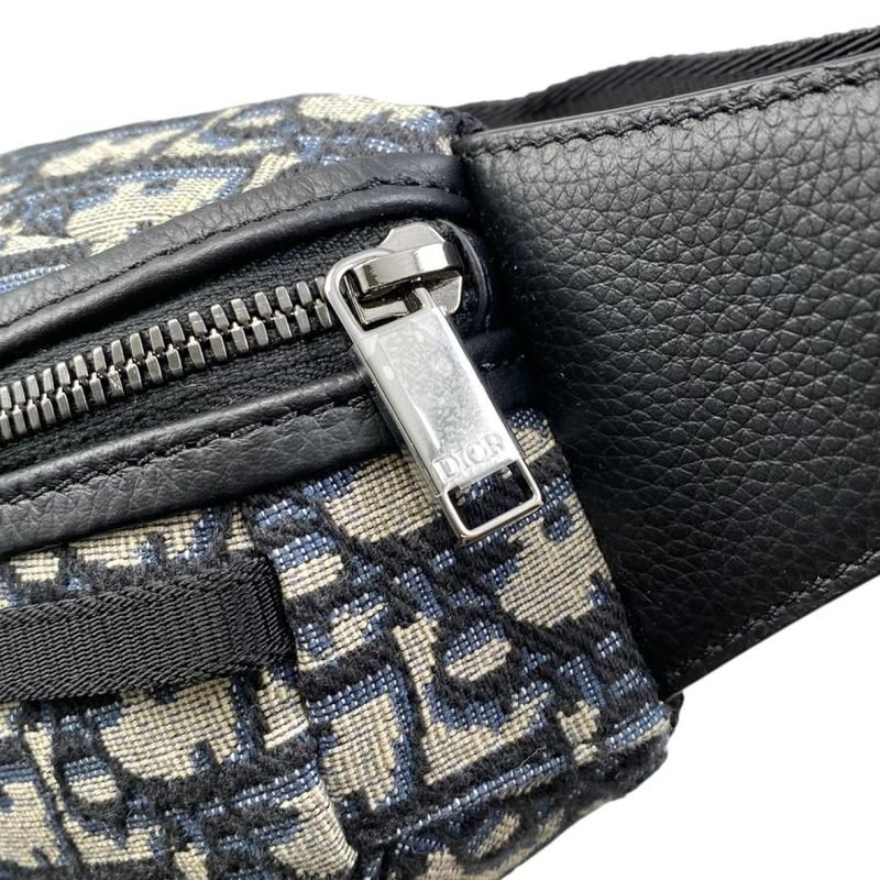 Christian Dior Body Bag Scarab Oblique Jacquard Logo Navy Beige Silver Hardware