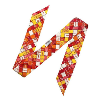 Hermes Silk Scarf Twillie Bolduc Pink Orange Yellow White Bolduc Au Carre Hermes