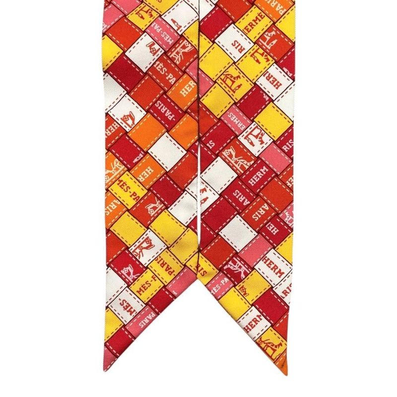Hermes Silk Scarf Twillie Bolduc Pink Orange Yellow White Bolduc Au Carre Hermes
