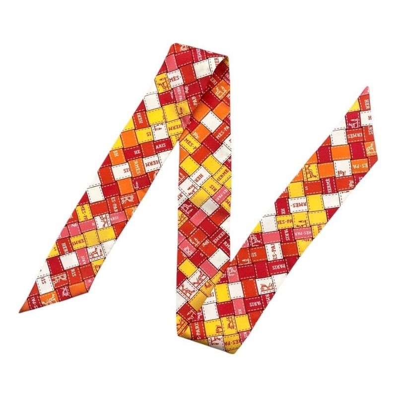 Hermes Silk Scarf Twillie Bolduc Pink Orange Yellow White Bolduc Au Carre Hermes