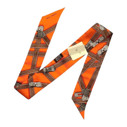 Hermes Silk Scarf Tulley Kelly Belt Orange Maroon Brown Tres Kelly Hermes