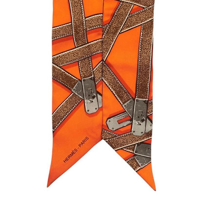 Hermes Silk Scarf Tulley Kelly Belt Orange Maroon Brown Tres Kelly Hermes