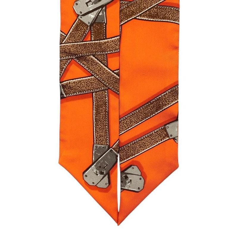 Hermes Silk Scarf Tulley Kelly Belt Orange Maroon Brown Tres Kelly Hermes