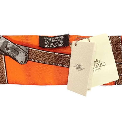 Hermes Silk Scarf Tulley Kelly Belt Orange Maroon Brown Tres Kelly Hermes