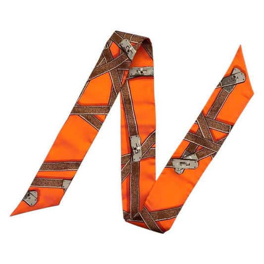 Hermes Silk Scarf Tulley Kelly Belt Orange Maroon Brown Tres Kelly Hermes