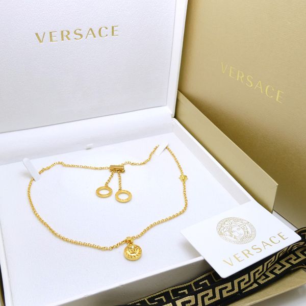 Versace Medusa Necklace GP Long Double Ring With Box And Card Versace