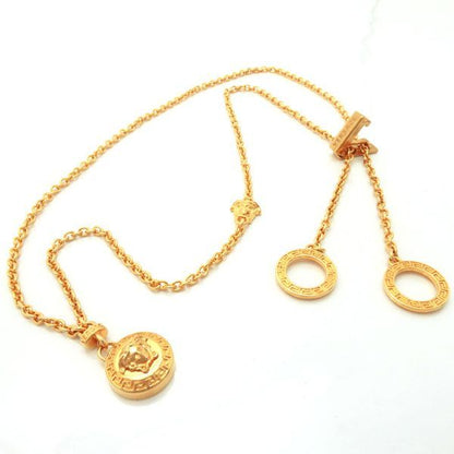 Versace Medusa Necklace GP Long Double Ring With Box And Card Versace