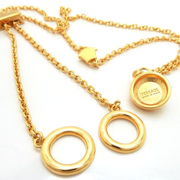 Versace Medusa Necklace GP Long Double Ring With Box And Card Versace