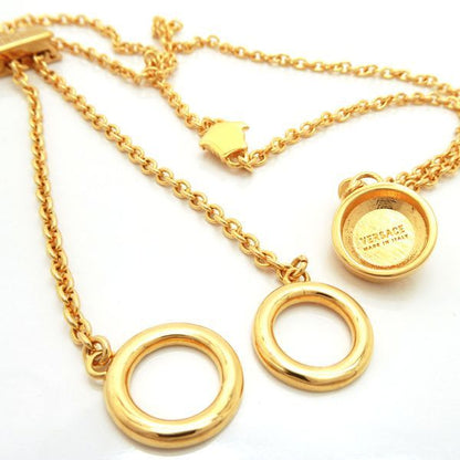 Versace Medusa Necklace GP Long Double Ring With Box And Card Versace