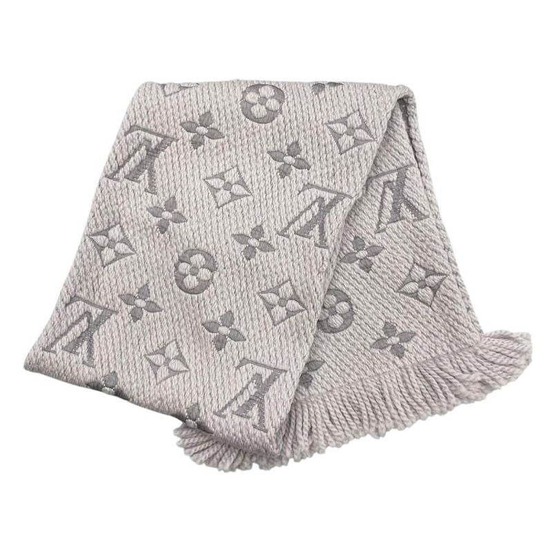 Louis Vuitton Scarf Echarpe Logomania M74742 Monogram Wool Silk Gripe Lou Grey