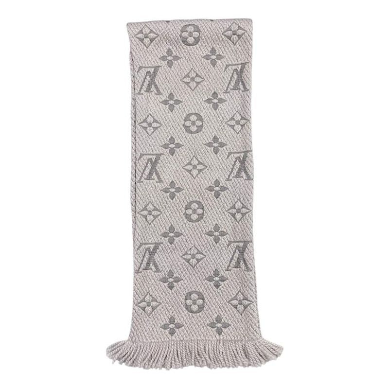 Louis Vuitton Scarf Echarpe Logomania M74742 Monogram Wool Silk Gripe Lou Grey