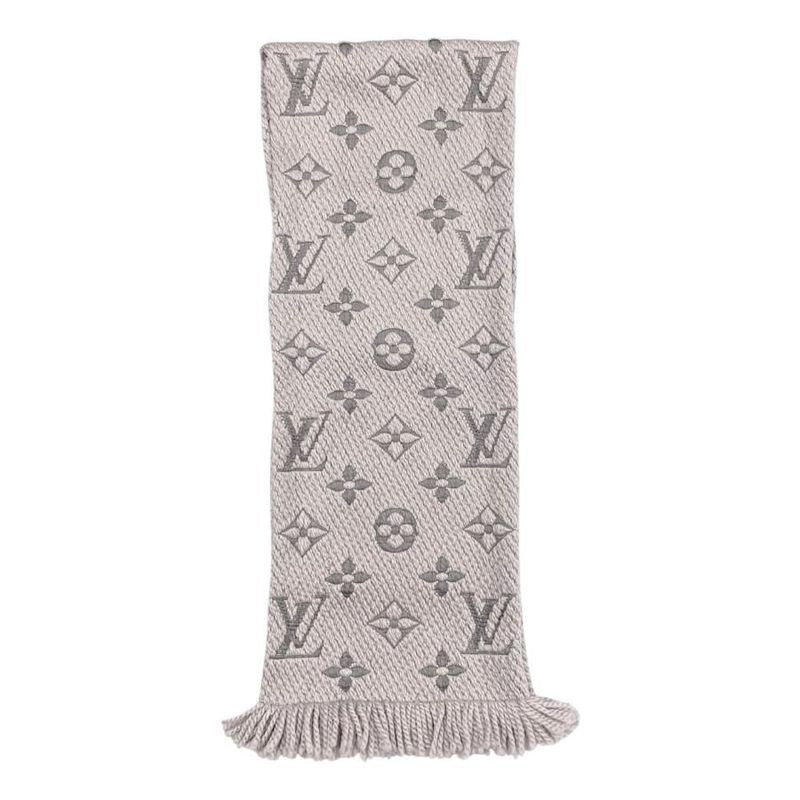 Louis Vuitton Scarf Echarpe Logomania M74742 Monogram Wool Silk Gripe Lou Grey