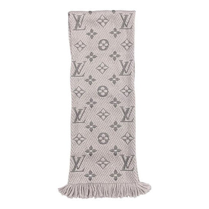 Louis Vuitton Scarf Echarpe Logomania M74742 Monogram Wool Silk Gripe Lou Grey