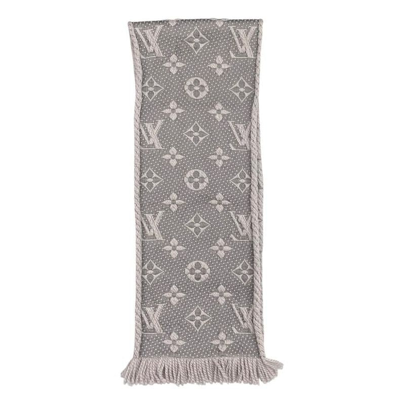 Louis Vuitton Scarf Echarpe Logomania M74742 Monogram Wool Silk Gripe Lou Grey