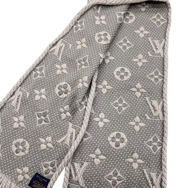 Louis Vuitton Scarf Echarpe Logomania M74742 Monogram Wool Silk Gripe Lou Grey