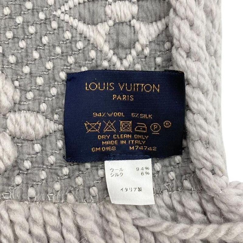 Louis Vuitton Scarf Echarpe Logomania M74742 Monogram Wool Silk Gripe Lou Grey