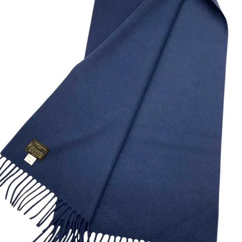 Louis Vuitton Scarf Echarpe Jeram 400788 Cashmere LV Logo Navy Blue Louis