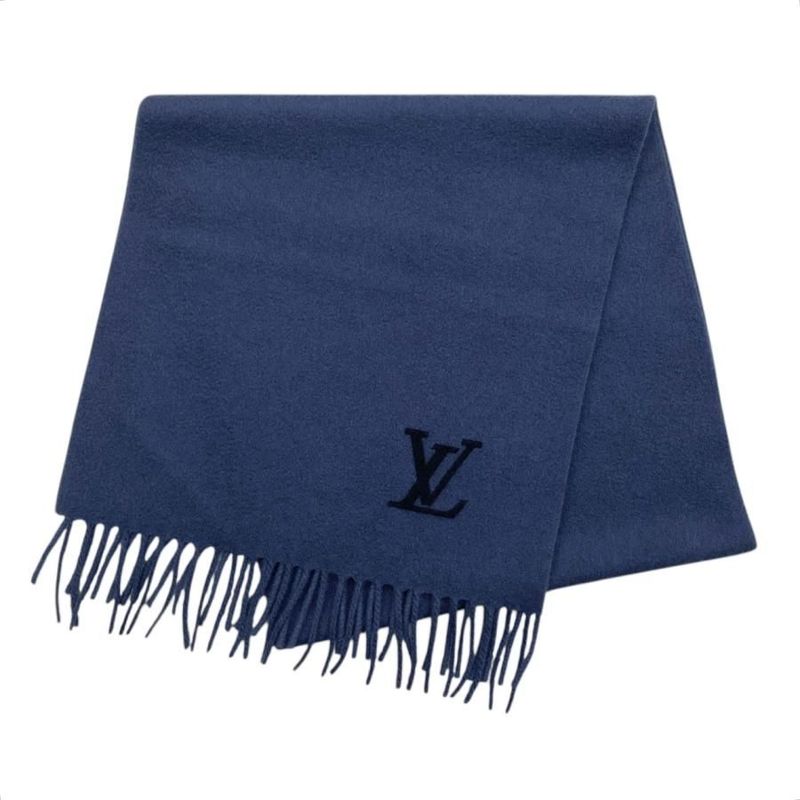 Louis Vuitton Scarf Echarpe Jeram 400788 Cashmere LV Logo Navy Blue Louis