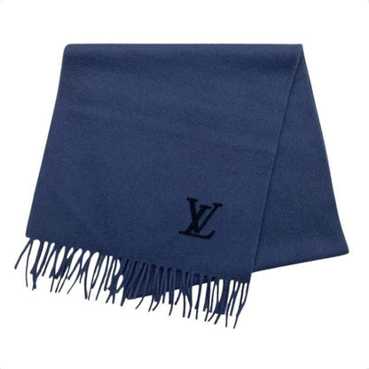 Louis Vuitton Scarf Echarpe Jeram 400788 Cashmere LV Logo Navy Blue Louis