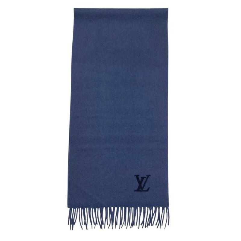 Louis Vuitton Scarf Echarpe Jeram 400788 Cashmere LV Logo Navy Blue Louis