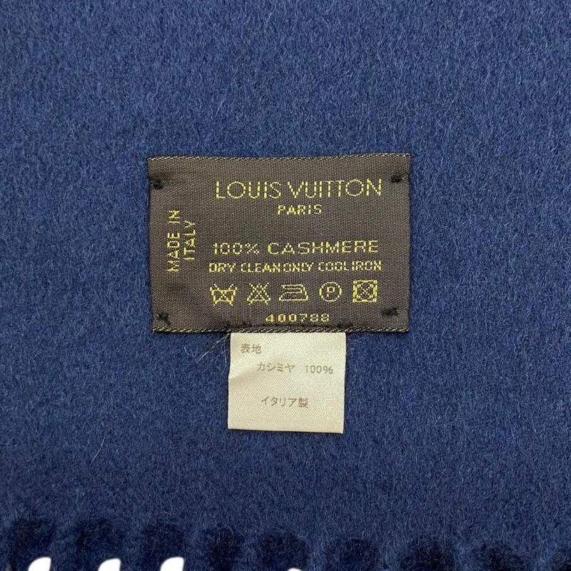 Louis Vuitton Scarf Echarpe Jeram 400788 Cashmere LV Logo Navy Blue Louis