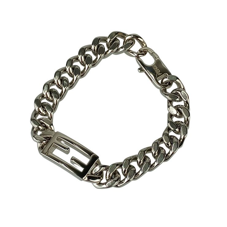 Fendi Bracelet FF Logo Baguette Link Chain Silver Metal Unisex Excellent