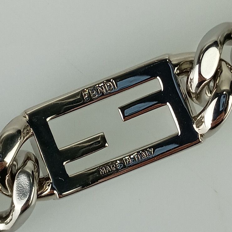 Fendi Bracelet FF Logo Baguette Link Chain Silver Metal Unisex Excellent