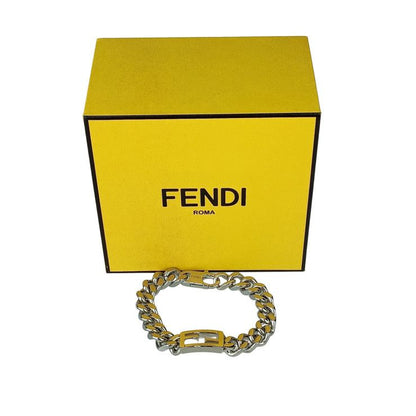 Fendi Bracelet FF Logo Baguette Link Chain Silver Metal Unisex Excellent