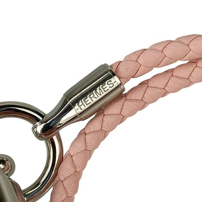 Hermes Bracelet Glenan Pink Leather Women's Doubl Tour Braided Silver Hardware