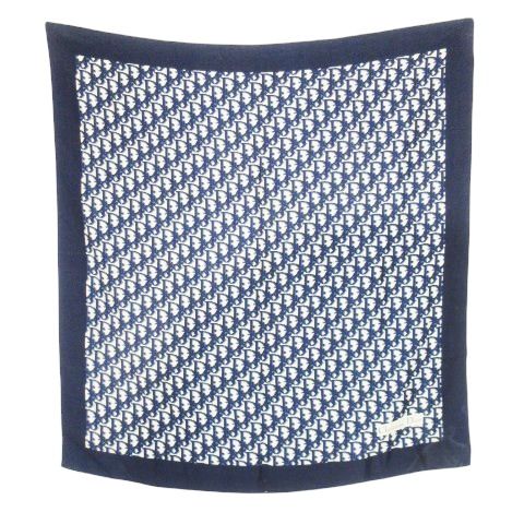 Christian Dior Scarf Silk Square Trotter Logo All Over Navy Blue Navy Ck4 - Gy18