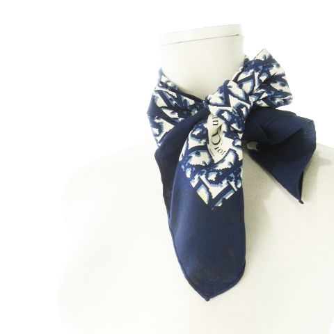 Christian Dior Scarf Silk Square Trotter Logo All Over Navy Blue Navy Ck4 - Gy18