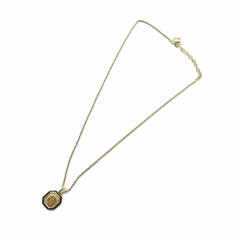 Christian Dior Necklace Accessories Pendant Logo Rhinestone Gold Color - Gy18