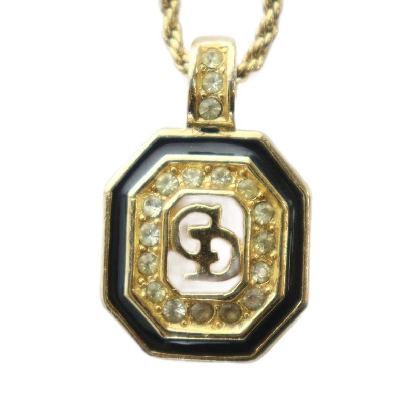 Christian Dior Necklace Accessories Pendant Logo Rhinestone Gold Color - Gy18