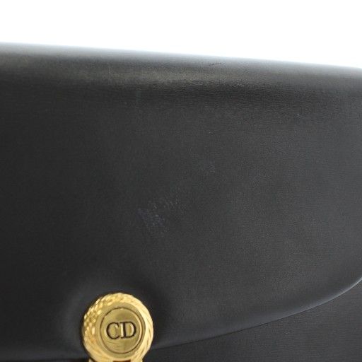 Christian Dior Vintage Chain Shoulder Bag Leather CD Logo Gold Hardware Black