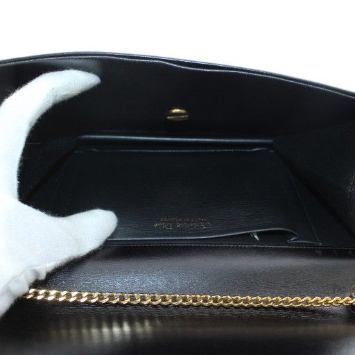 Christian Dior Vintage Chain Shoulder Bag Leather CD Logo Gold Hardware Black