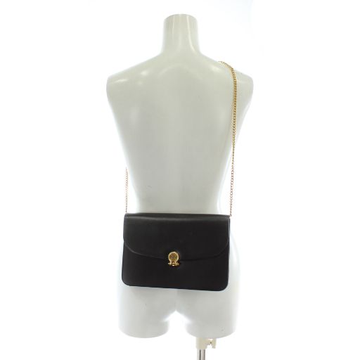 Christian Dior Vintage Chain Shoulder Bag Leather CD Logo Gold Hardware Black