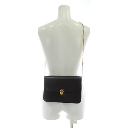 Christian Dior Vintage Chain Shoulder Bag Leather CD Logo Gold Hardware Black