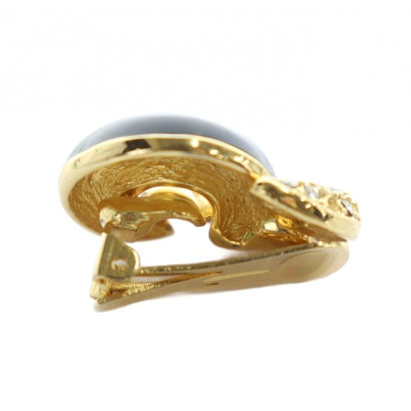Christian Dior Earrings Clip on Logo Accessory for Binaural Rhinestone Gold