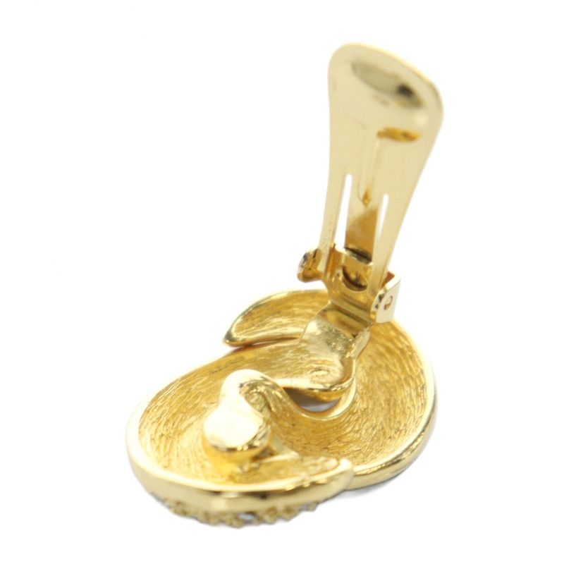 Christian Dior Earrings Clip on Logo Accessory for Binaural Rhinestone Gold
