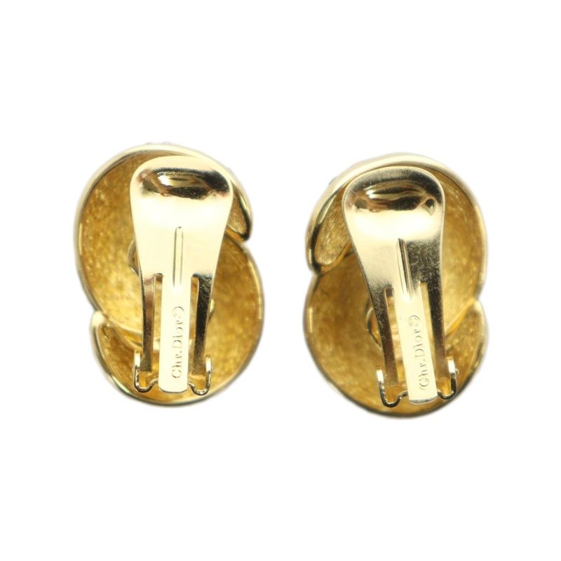Christian Dior Earrings Clip on Logo Accessory for Binaural Rhinestone Gold