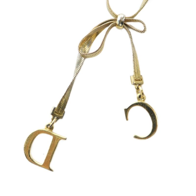 Christian Dior Necklace Accessories Pendant Logo Ribbon Gold Color - Gy18 Mq